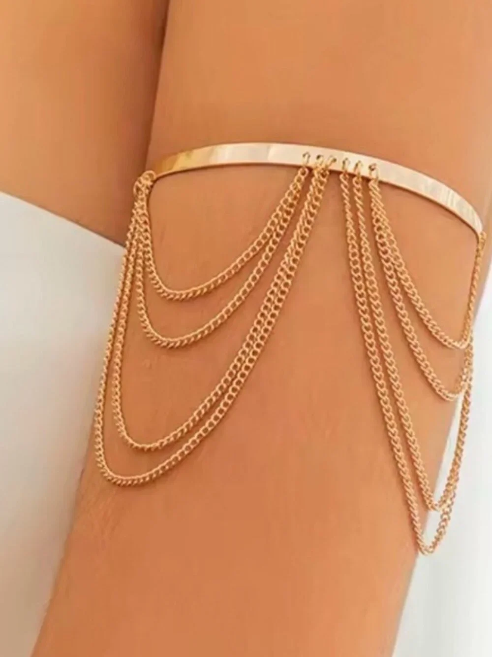 Women's Upper Arm Cuff Bracelet Draped Tassel Chain Armlet (Gold & Silver)